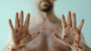 male hands affected by blistering rash because of 2023 11 27 04 56 05 utc scaled