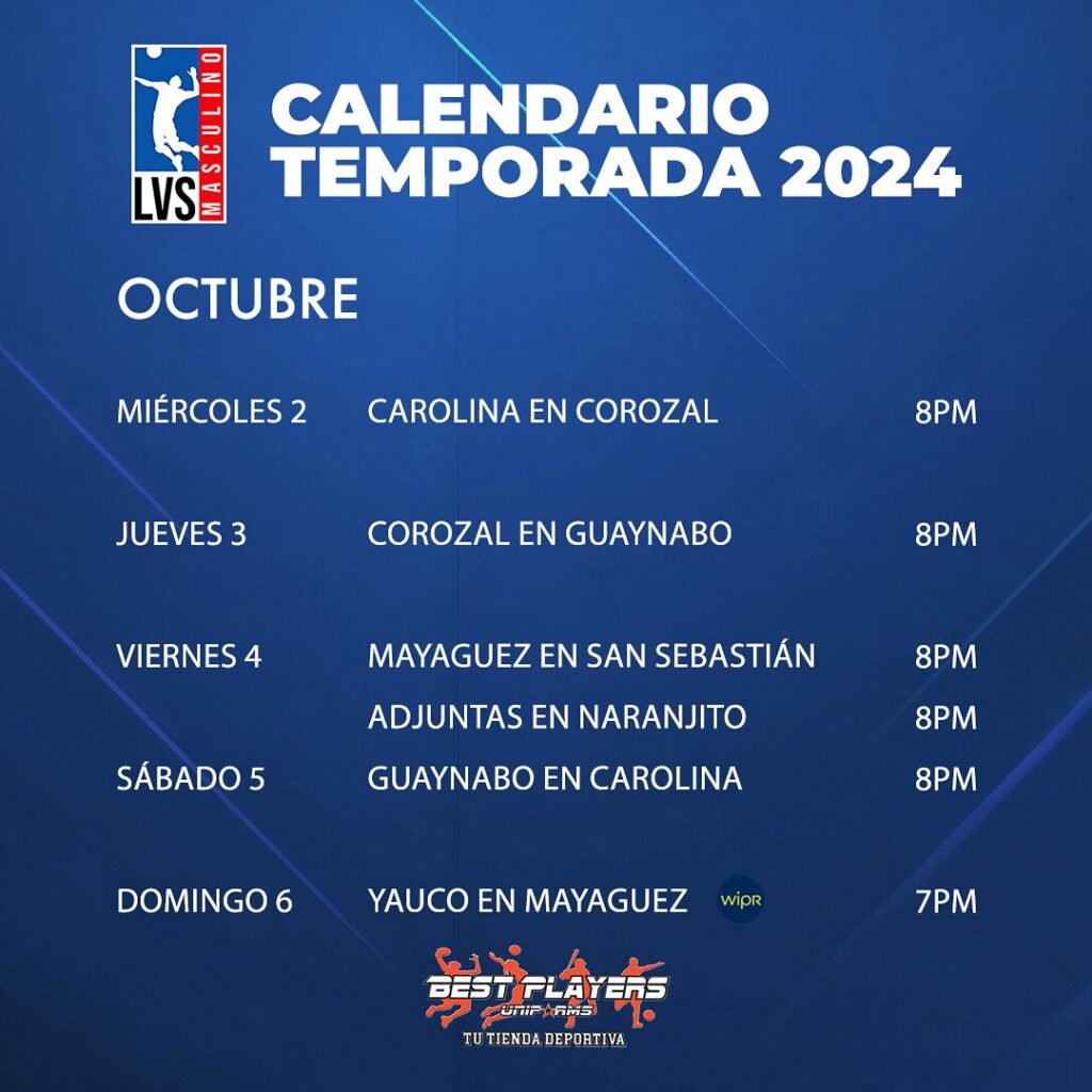 CALENDARIO LSFM 2 OCTUBRE AL 6 DE OCTUBRE 20224