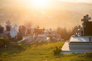 Cemetery in magic sunset light